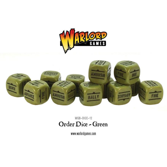 Bolt Action Orders Dice - Green (12) , WGB-DICE-12