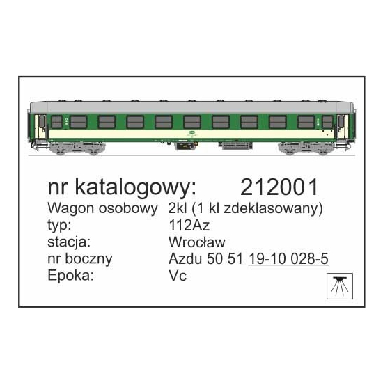 Robo 212001 , wagon osobowy 112Az, 2kl (ex 1kl) Wrocław z oświetleniem  , Skala H0