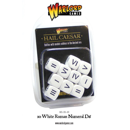 10 White Roman Numeral D6 - Rzymskie kości do gry