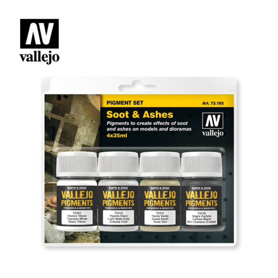 Vallejo Pigments 73.193 , Soot & Ashes - sadza i popiół ,  Set 4x35 ml